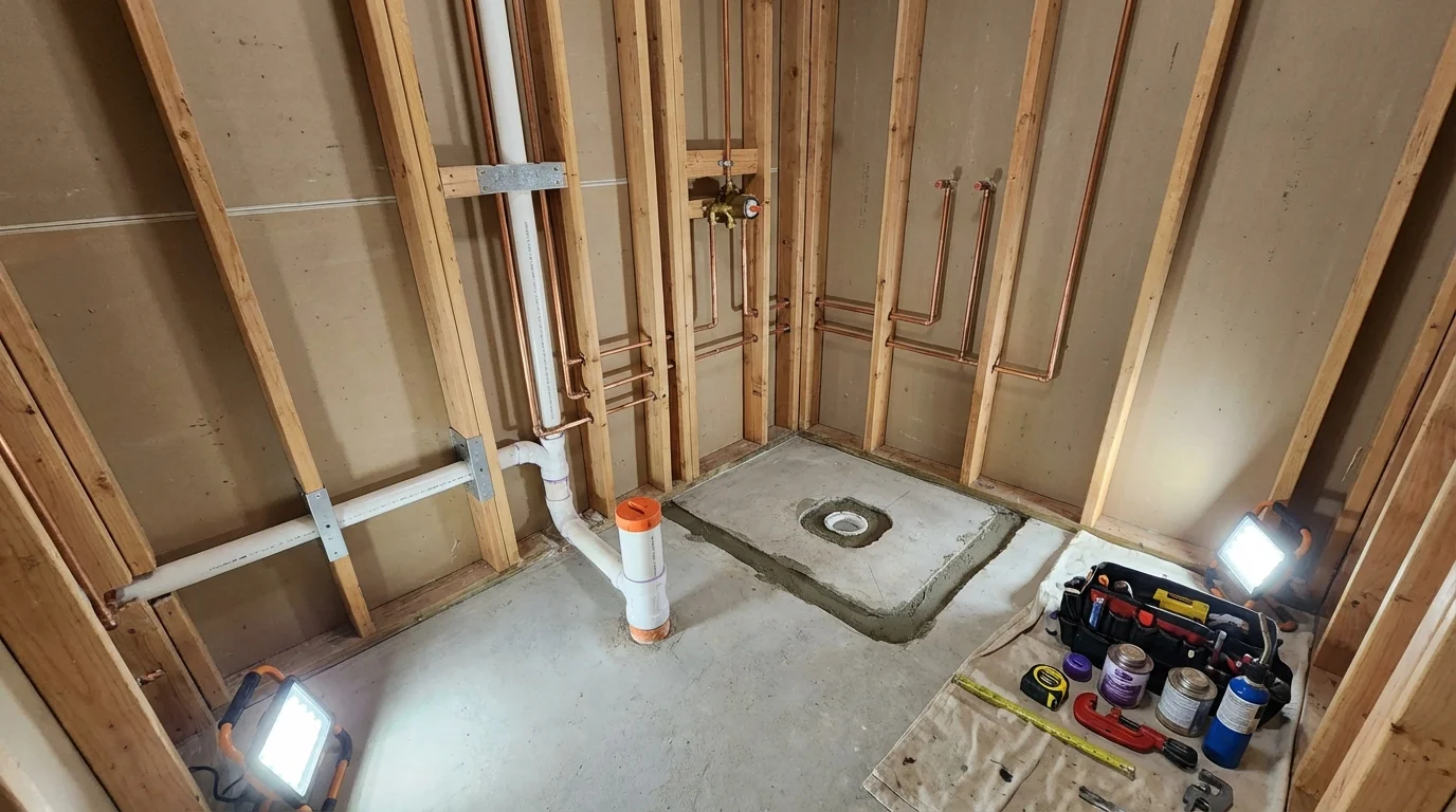 Bathroom rough-in plumbing during remodel by Johns Plumbing LLC in Rupert