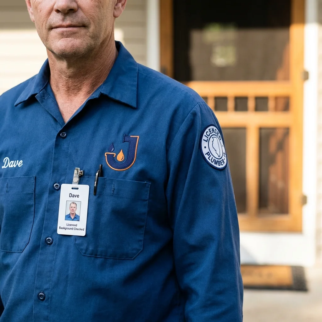 Licensed plumber showing ID badge in Rupert, ID