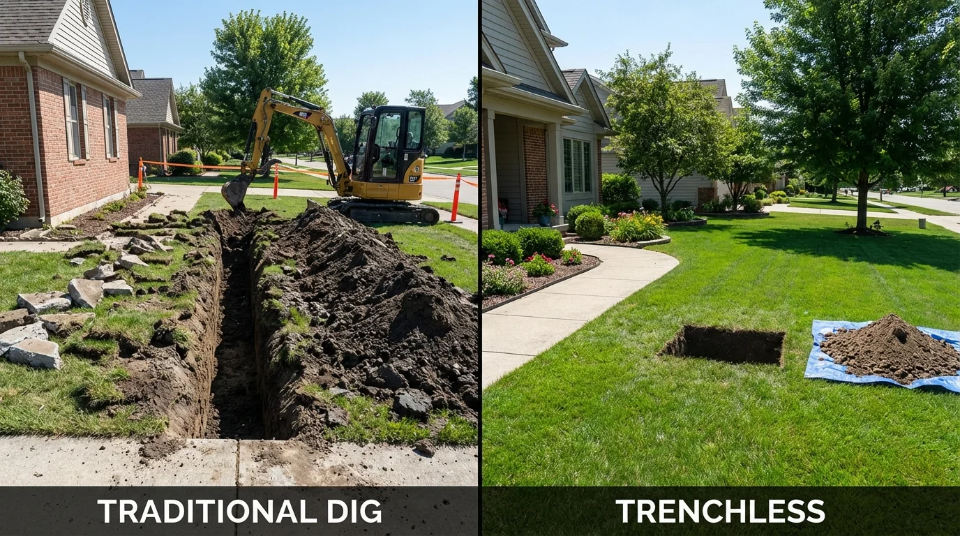 Trenchless sewer repair with minimal yard damage versus traditional excavation in Rupert, ID